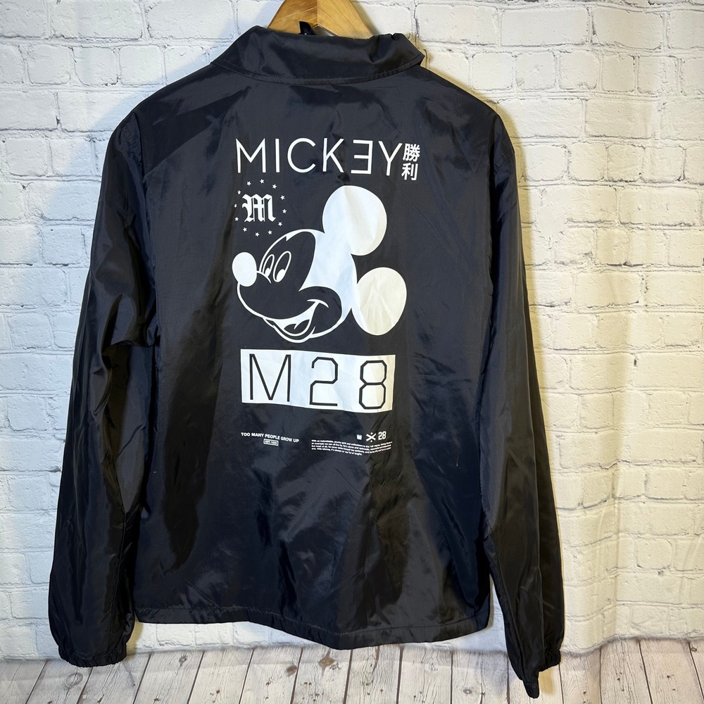 Neff Disney Mickey Mouse Coach Jacket Black Windbreaker Snap Front Womens Medium
